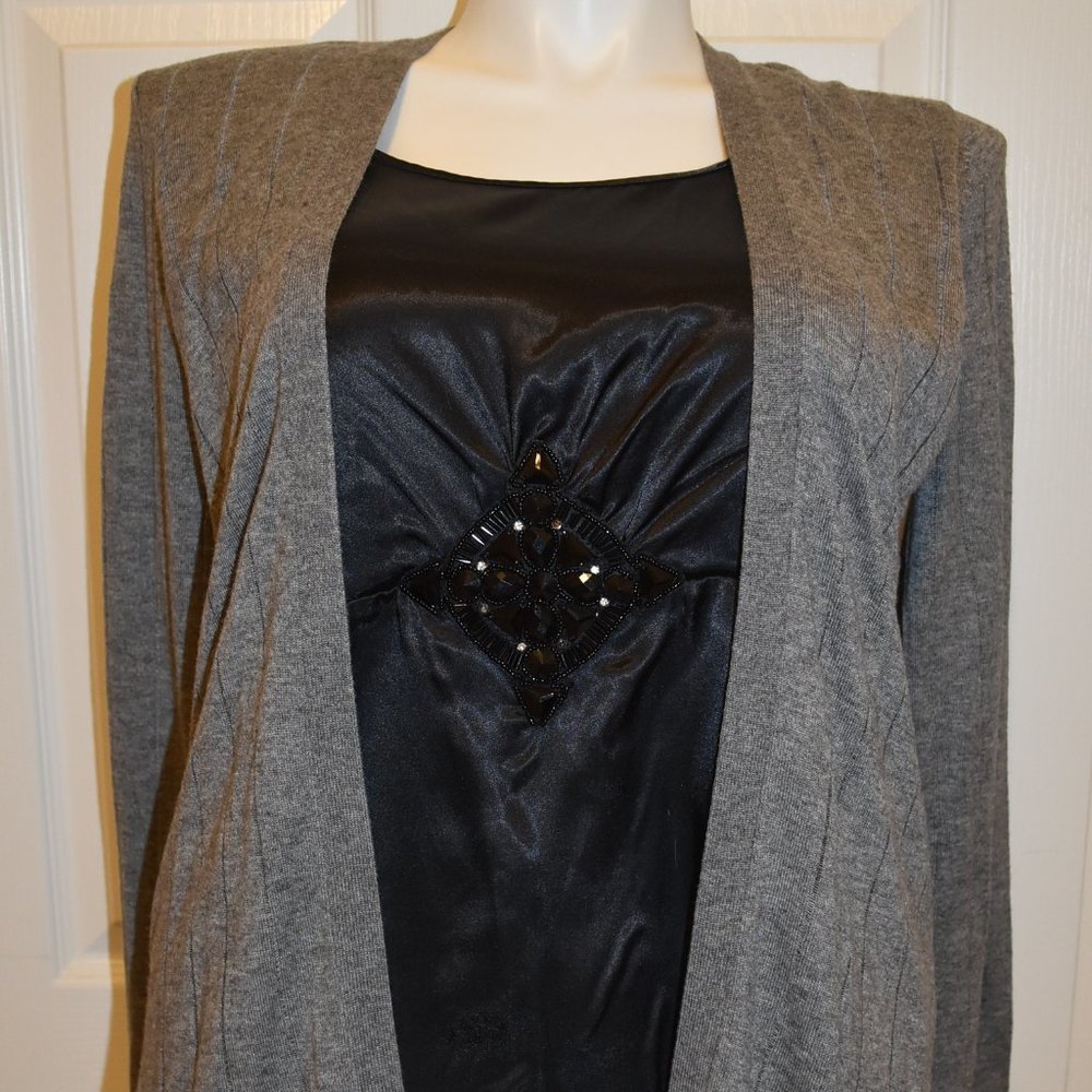 AUGUST SILK EMBELLISHED OPEN FRONT LONG SLEEVE CARDIGAN, SIZE LARGE, EUC…